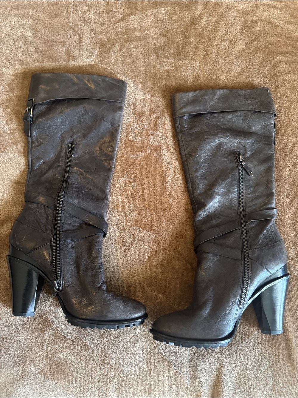 b. makowsky Dark Grey Tall Side-Zip Heeled Boots